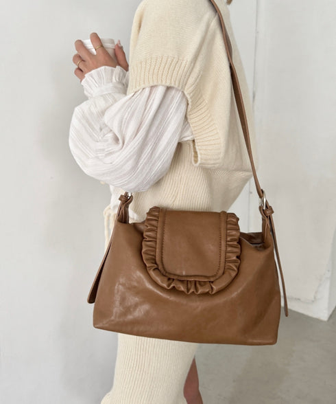 フリルフラップPUショルダーバッグ | SL1256092 | ブラウン
