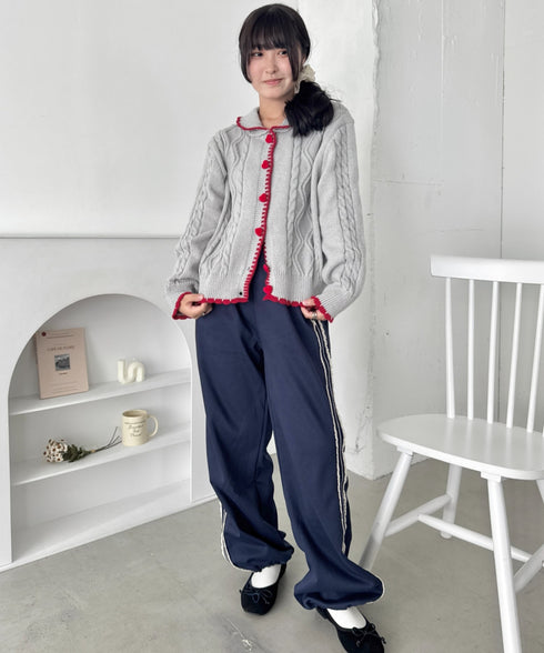 ハートボタンバイカラーケーブルニットカーディガン | SL2256093 | グレー