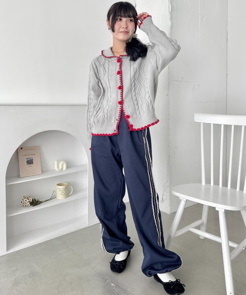 ハートボタンバイカラーケーブルニットカーディガン | SL2256093 | グレー