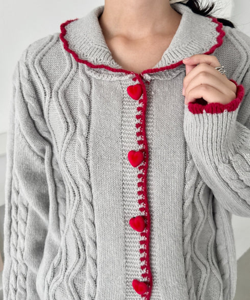 ハートボタンバイカラーケーブルニットカーディガン | SL2256093 | グレー