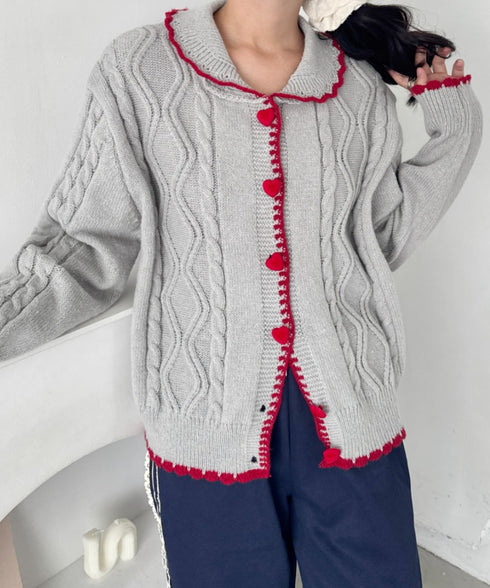 ハートボタンバイカラーケーブルニットカーディガン | SL2256093 | グレー