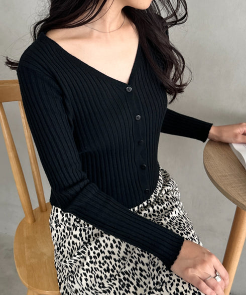 クロップドリブニットカーディガン | CL2253021 | ブラック