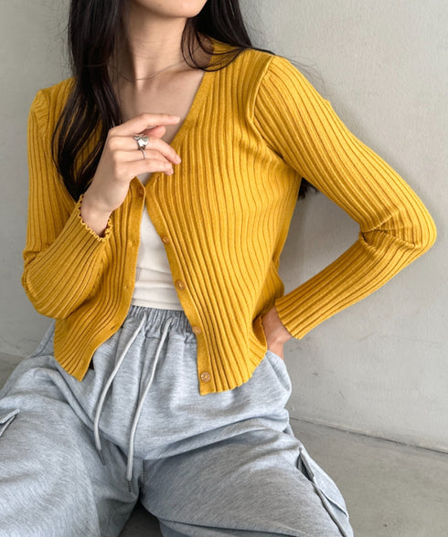 クロップドリブニットカーディガン | CL2253021 | イエロー