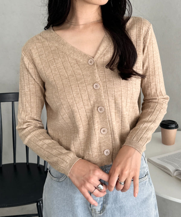Vネックリブニットカーディガン | CL2253022 | ベージュ