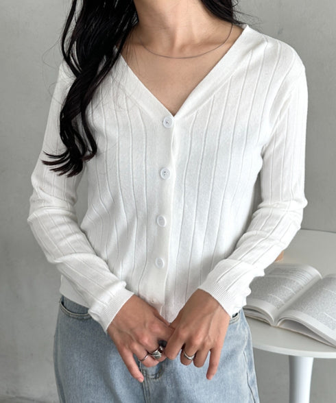 Vネックリブニットカーディガン | CL2253022 | ホワイト