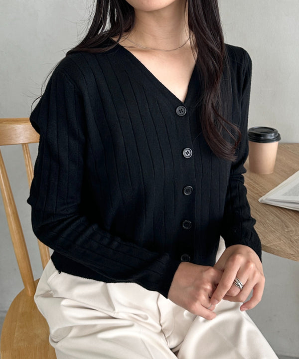 Vネックリブニットカーディガン | CL2253022 | ブラック