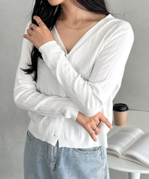 Vネックリブニットカーディガン | CL2253022 | ホワイト