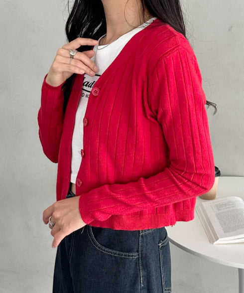 Vネックリブニットカーディガン | CL2253022 | レッド