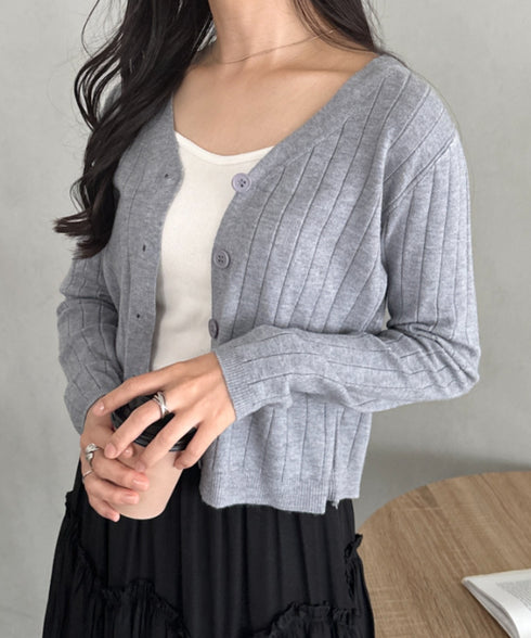 Vネックリブニットカーディガン | CL2253022 | グレー