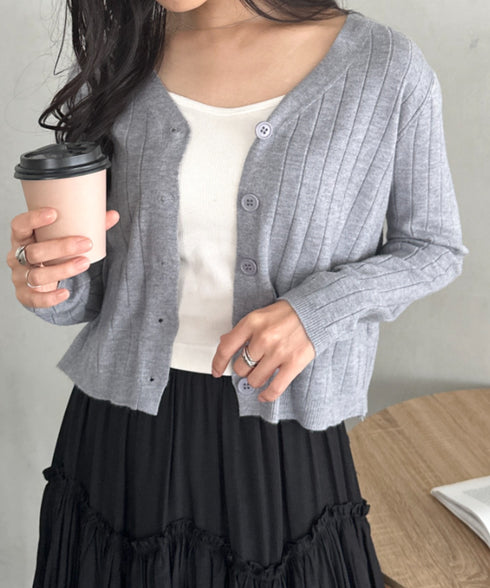 Vネックリブニットカーディガン | CL2253022 | グレー