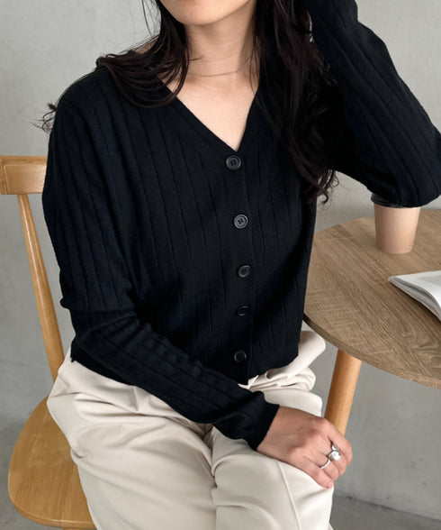 Vネックリブニットカーディガン | CL2253022 | ブラック