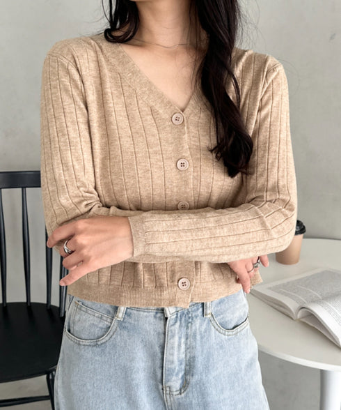 Vネックリブニットカーディガン | CL2253022 | ベージュ