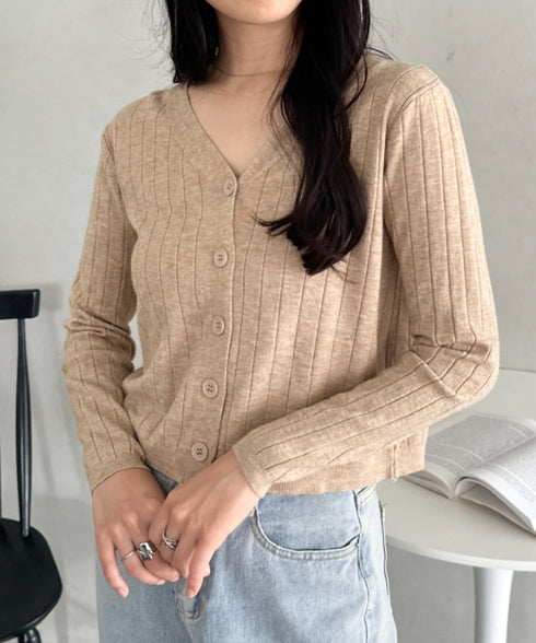 Vネックリブニットカーディガン | CL2253022 | ベージュ