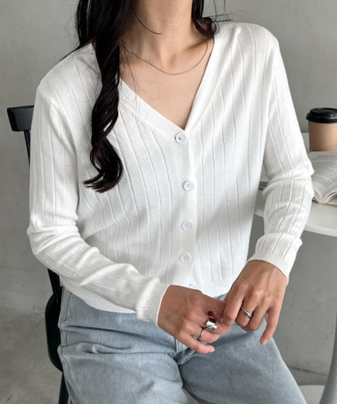 Vネックリブニットカーディガン | CL2253022 | ホワイト