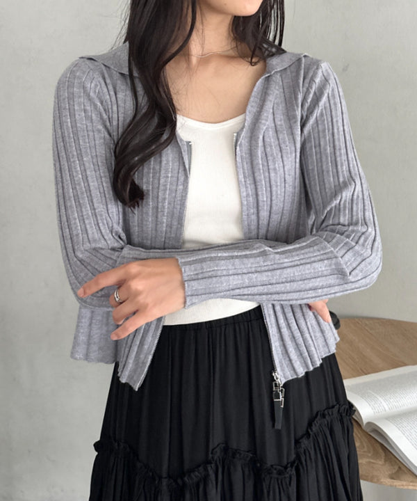 ダブルジップリブVネックトップス | CL2253024 | グレー