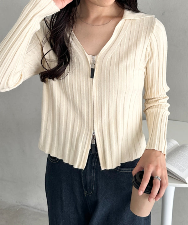 ダブルジップリブVネックトップス | CL2253024 | アイボリー