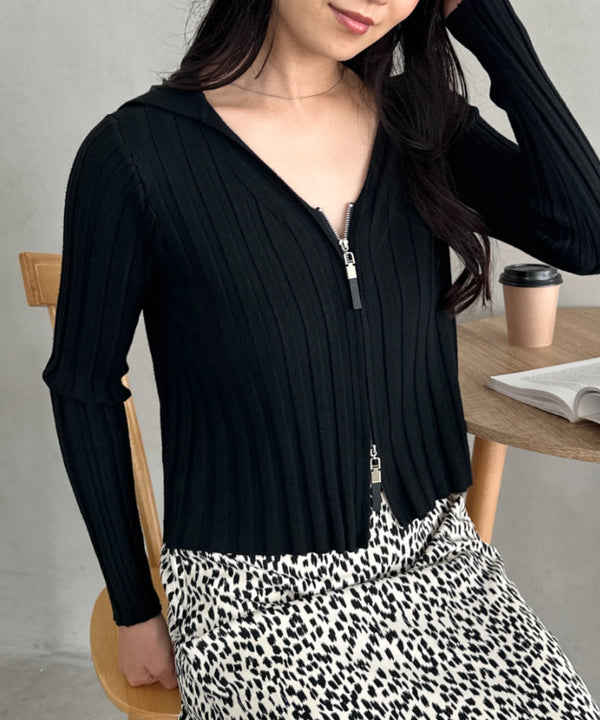 ダブルジップリブVネックトップス | CL2253024 | ブラック