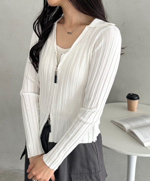 ダブルジップリブVネックトップス | CL2253024 | ホワイト