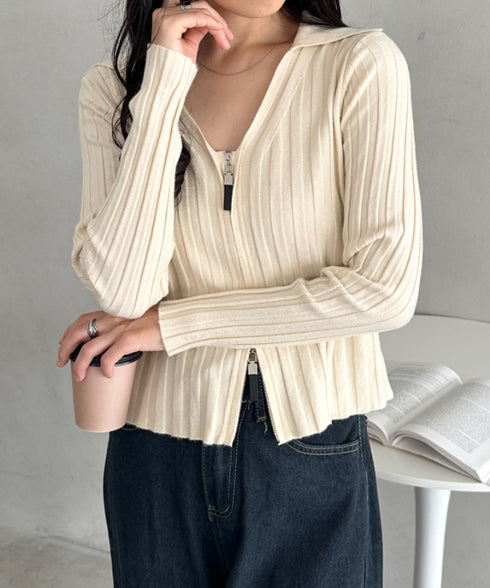 ダブルジップリブVネックトップス | CL2253024 | アイボリー