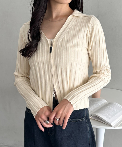 ダブルジップリブVネックトップス | CL2253024 | アイボリー