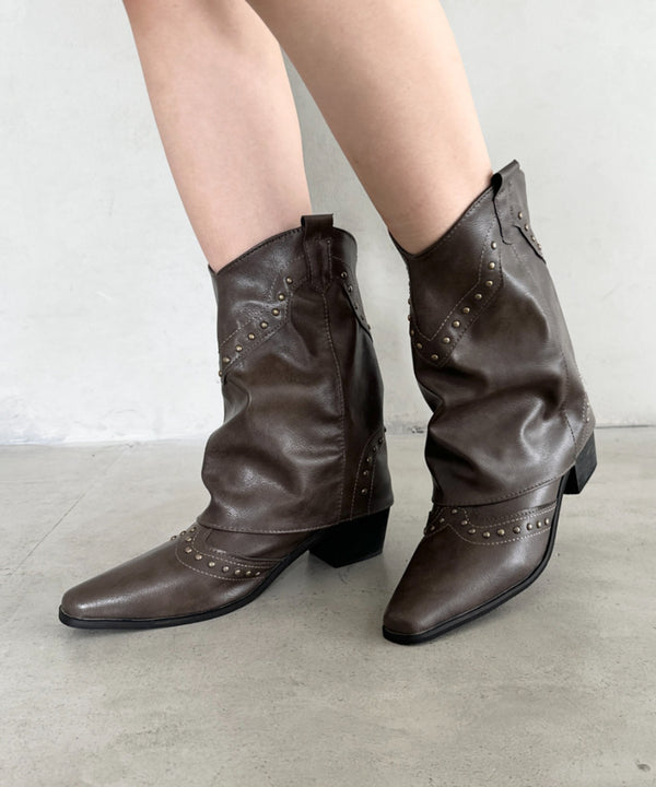 スタッズカバーショートブーツ | BA3256024 | ダークブラウン