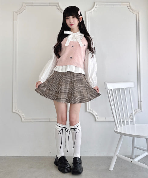 【2点SET】ボウタイブラウス+リボン刺繍ベスト | LO2256050 | ピンク