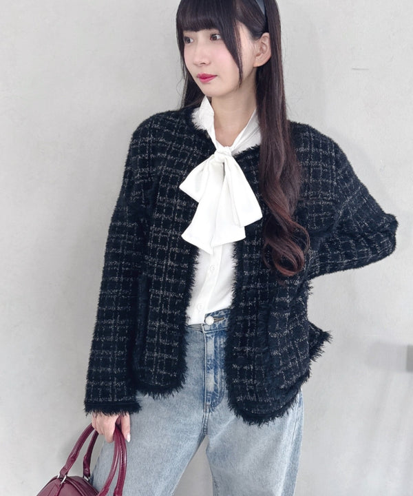 ラメツイードライクニットジャケット | LO2254002 | ブラック