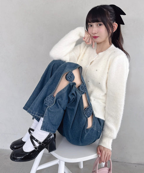 ローズモチーフデニムパンツ | LO2256051 | ブルー