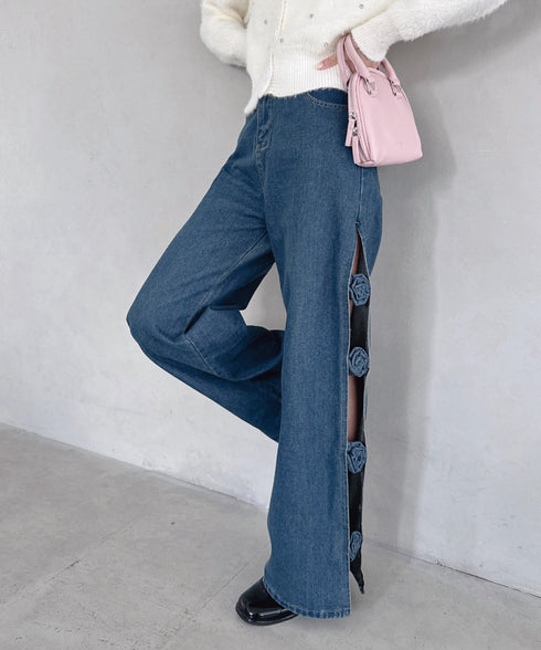 ローズモチーフデニムパンツ | LO2256051 | ブルー