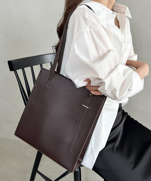【A4収納可能】スクエア自立PUトートバッグ | MD1253051 | ダークブラウン