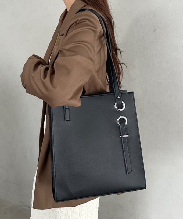 【A4収納可能】スクエア自立PUトートバッグ | MD1253051 | ブラック