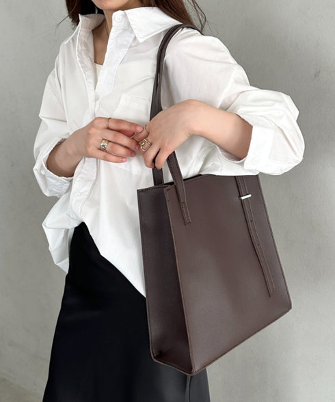 【A4収納可能】スクエア自立PUトートバッグ | MD1253051 | ダークブラウン