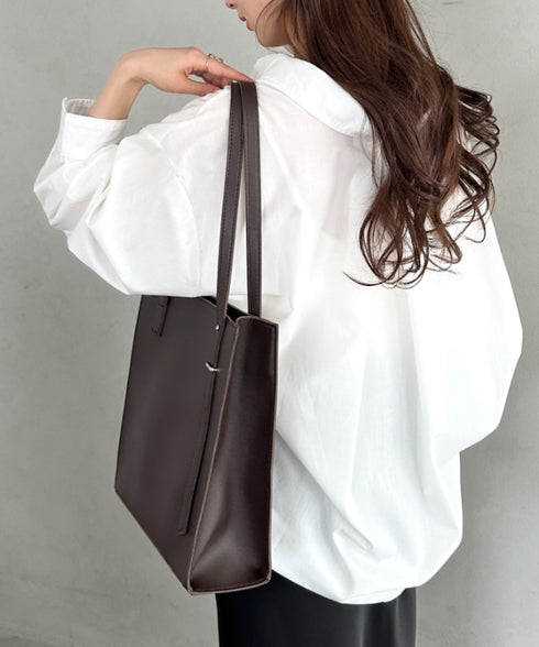 【A4収納可能】スクエア自立PUトートバッグ | MD1253051 | ダークブラウン