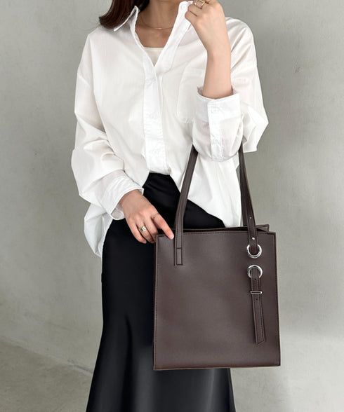 【A4収納可能】スクエア自立PUトートバッグ | MD1253051 | ダークブラウン