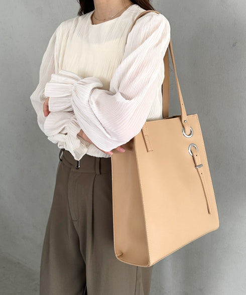 【A4収納可能】スクエア自立PUトートバッグ | MD1253051 | ベージュ