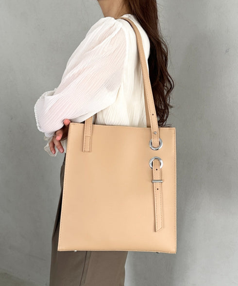 【A4収納可能】スクエア自立PUトートバッグ | MD1253051 | ベージュ