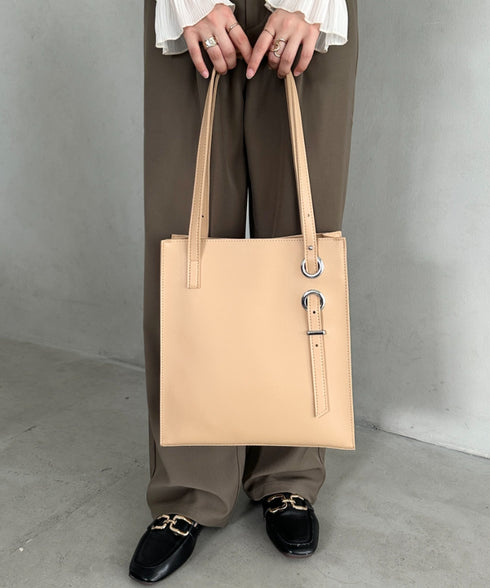 【A4収納可能】スクエア自立PUトートバッグ | MD1253051 | ベージュ