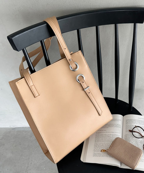 【A4収納可能】スクエア自立PUトートバッグ | MD1253051 | ベージュ