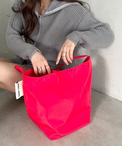 【A4収納可能】ポーチ付きナイロン大容量トートバッグ | MD1253052 | レッド