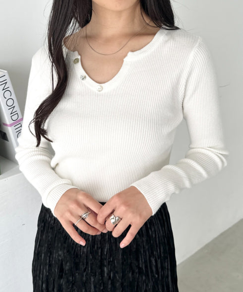 スキッパーネックリブニットトップス | CL2253025 | ホワイト