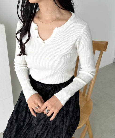 スキッパーネックリブニットトップス | CL2253025 | ホワイト