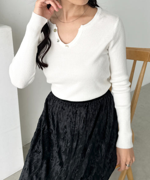 スキッパーネックリブニットトップス | CL2253025 | ホワイト