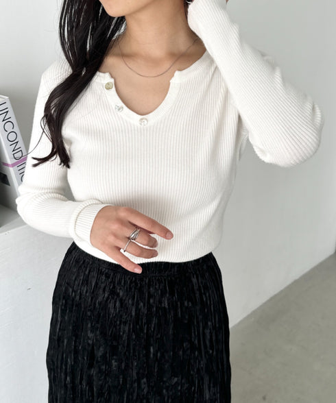 スキッパーネックリブニットトップス | CL2253025 | ホワイト