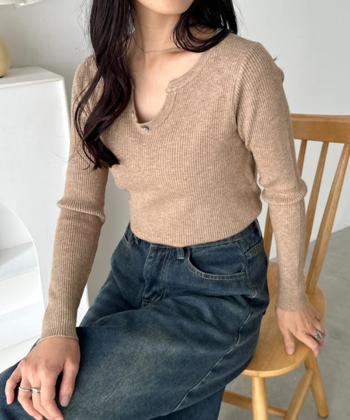 スキッパーネックリブニットトップス | CL2253025 | ベージュ