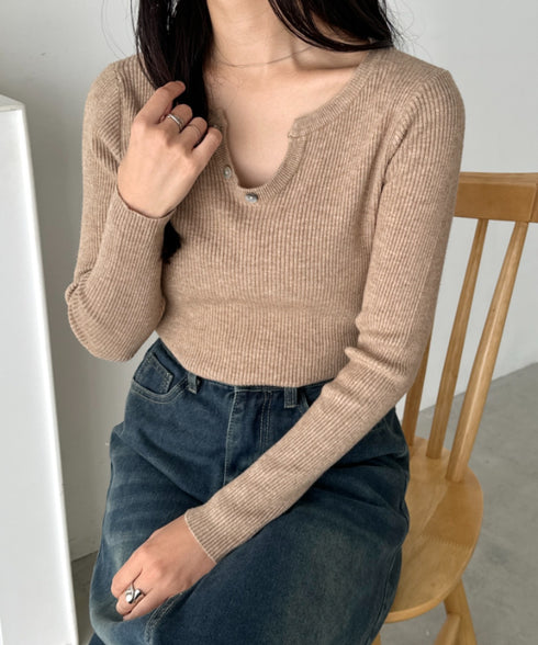 スキッパーネックリブニットトップス | CL2253025 | ベージュ