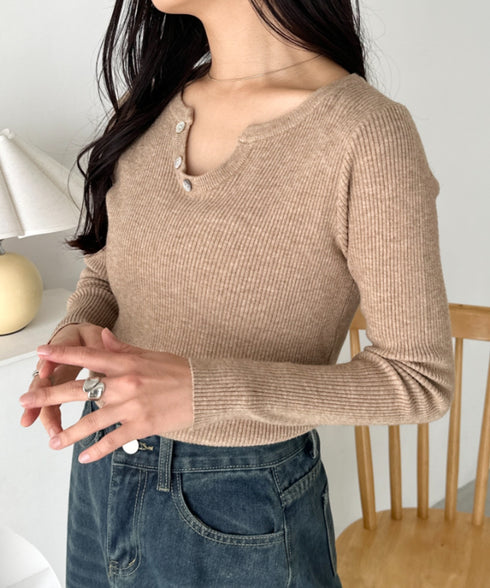 スキッパーネックリブニットトップス | CL2253025 | ベージュ