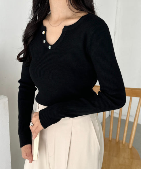 スキッパーネックリブニットトップス | CL2253025 | ブラック