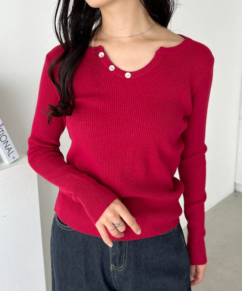 スキッパーネックリブニットトップス | CL2253025 | レッド