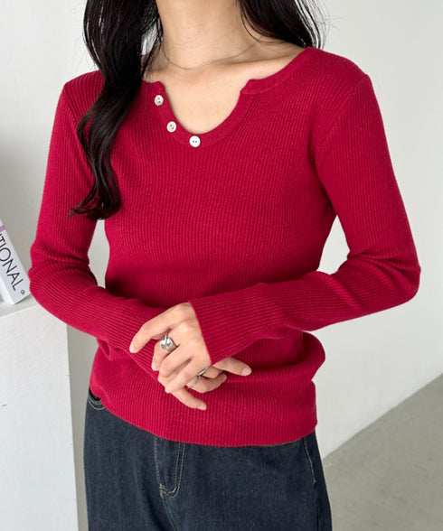 スキッパーネックリブニットトップス | CL2253025 | レッド