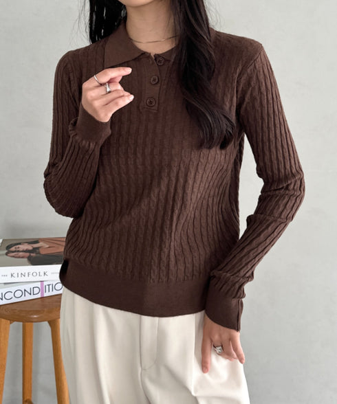 ケーブルポロニットトップス | CL2253026 | ブラウン
